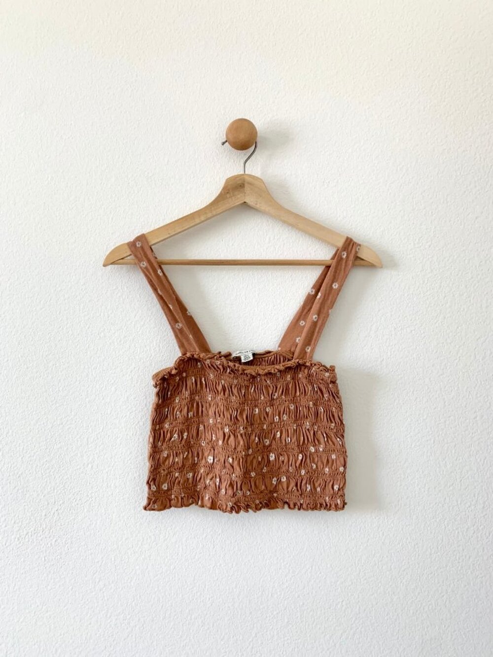 American Eagle Orange Brown Floral Cinched Sleeveless Crop Top Small